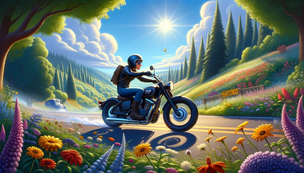 山道バイクツーリングしているイラスト